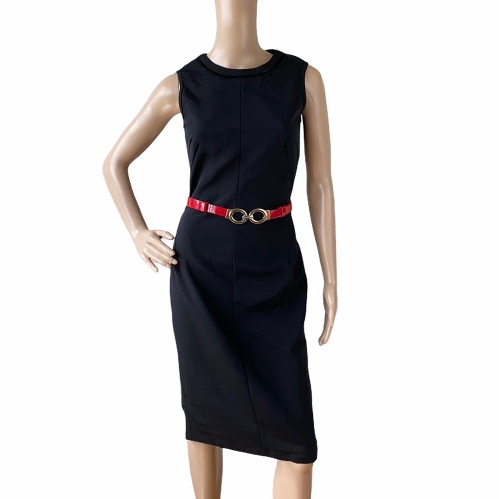 New D&G Dolce & Gabbana IT44/US8 Black Sleeveless Velvet Trim Sheath Dress